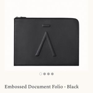 Aman Embossed Document Laptop Holder Portfolio - Black Calf Leather - $2034